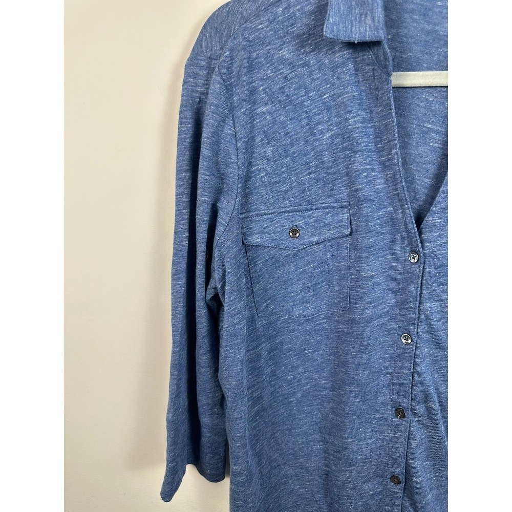 J.McLaughlin Button Down Top Womens XL Blue Very Good Linen Blend 3/4 Sleeve - Picture 3 of 8